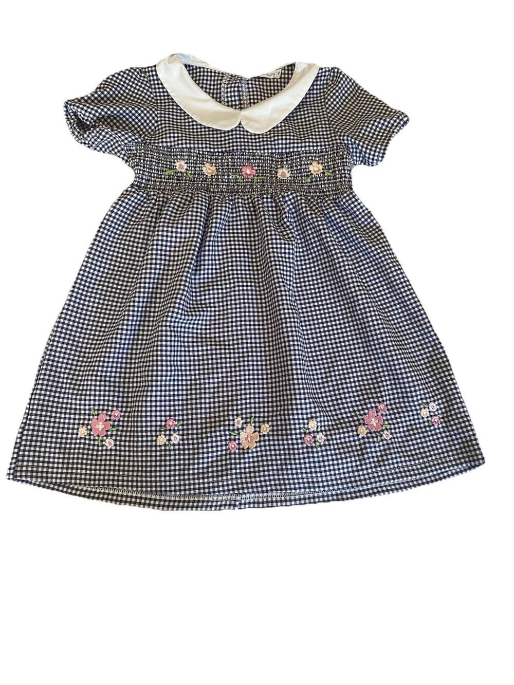 sunshine swing smocked black gingham flora girls dress size 6 peter pan collar
